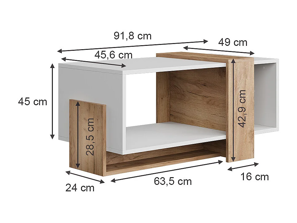 Couchtisch weiß/goldkraft eiche 91.8x49x45 aven