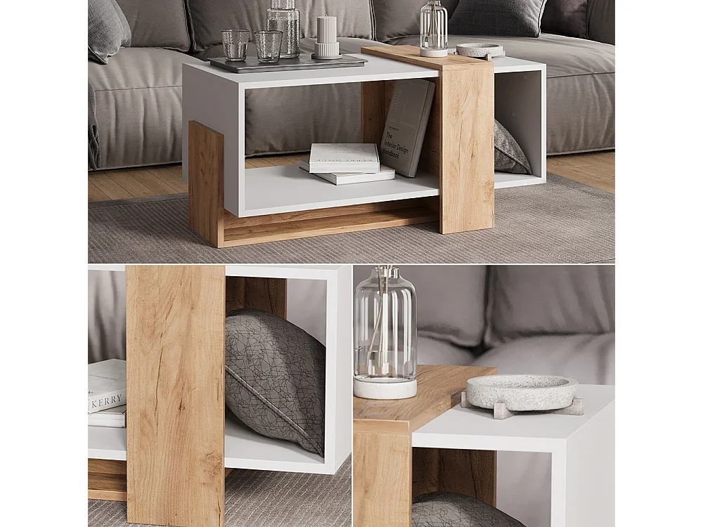 Couchtisch weiß/goldkraft eiche 91.8x49x45 aven