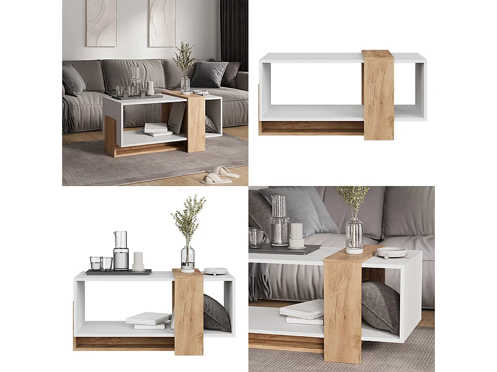 Couchtisch weiß/goldkraft eiche 91.8x49x45 aven