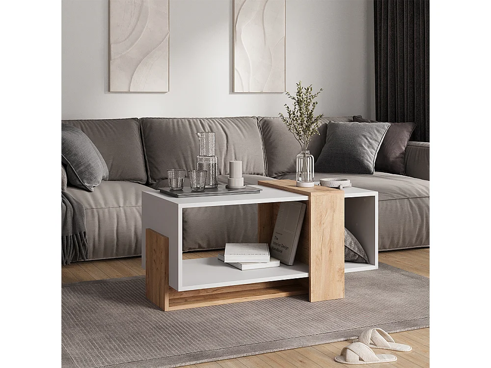 table basse chêne blanc/force de lor 91.8x49x45 aven