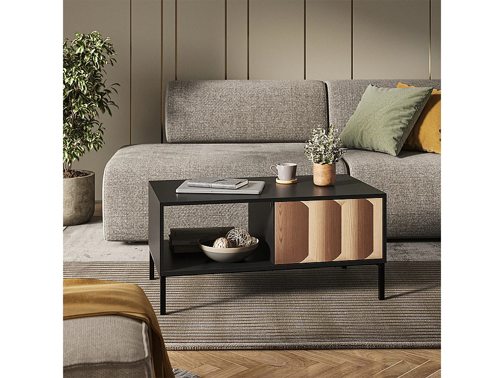 Couchtisch schwarz/eiche 90x50x45 eliza