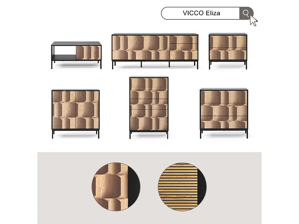 Couchtisch schwarz/eiche 90x50x45 eliza