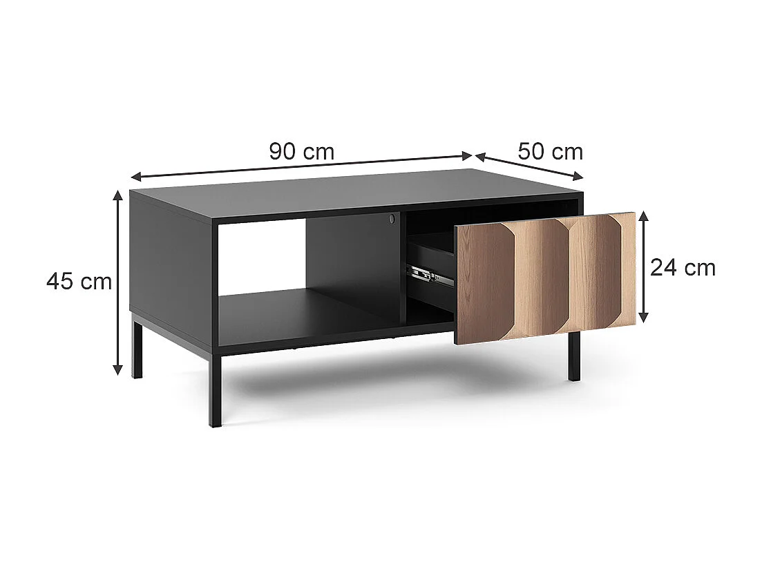 Table basse noir/chêne 90x50x45 eliza