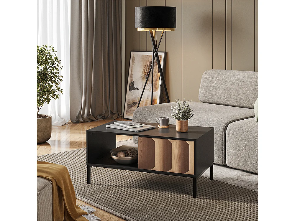 Table basse noir/chêne 90x50x45 eliza