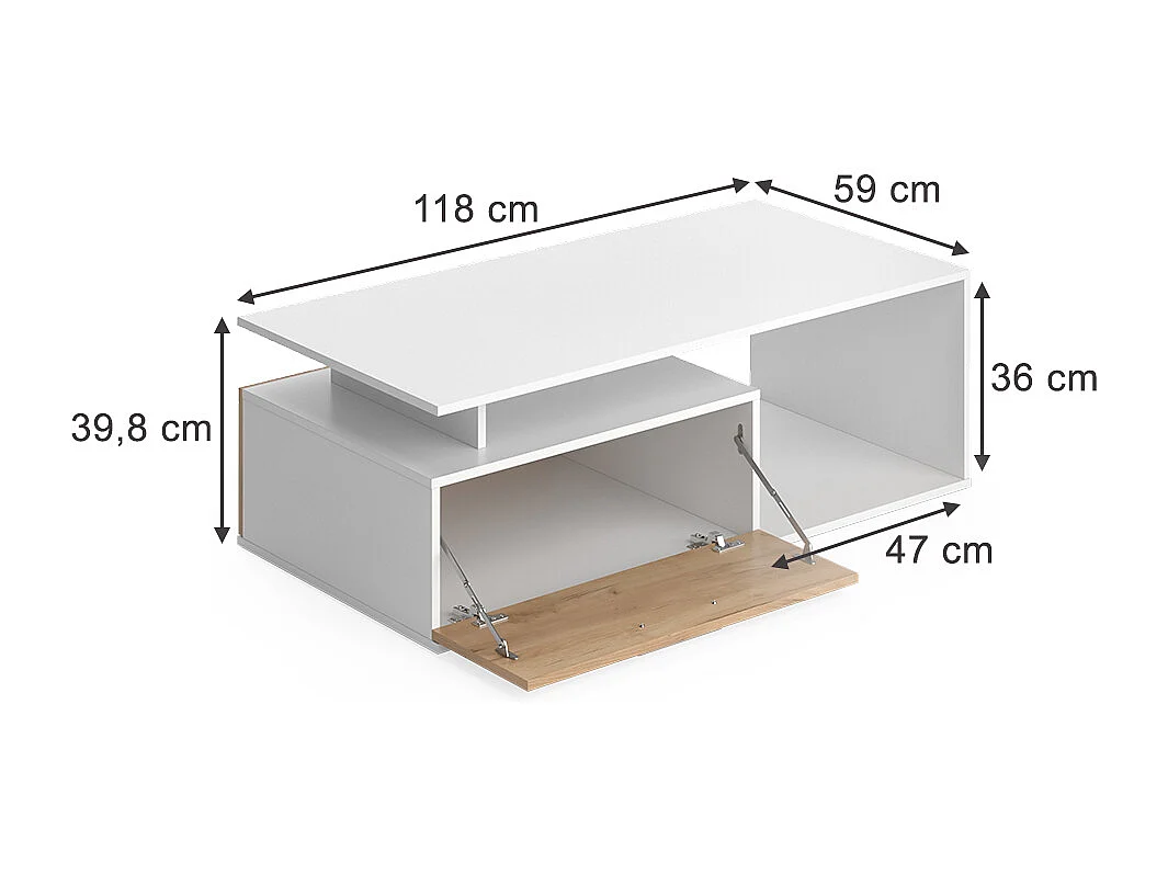 Table basse chêne blanc/force de lor 118x59x39.8 roland