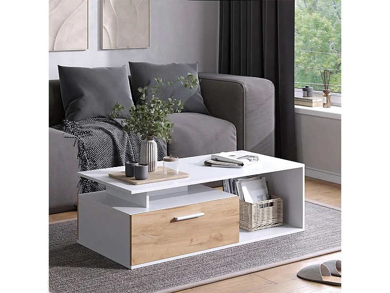 Couchtisch weiß/goldkraft eiche 118x59x39.8 roland