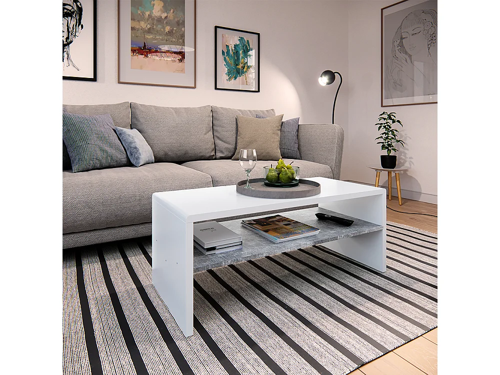 Table basse béton/blanc 99.6x39.8x40.1
