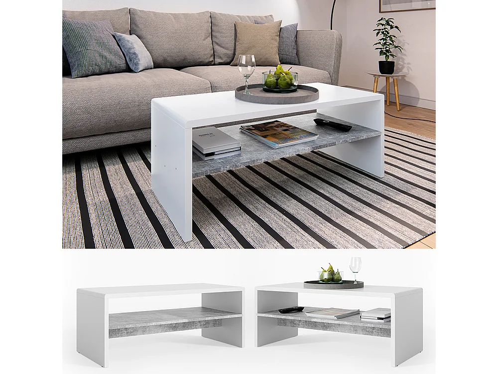 Table basse béton/blanc 99.6x39.8x40.1