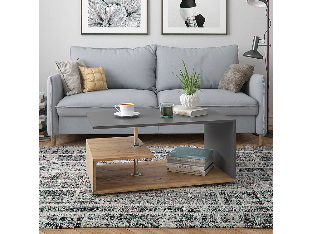 Table basse anthracite/chêne sable 91x52.6x41 guillermo