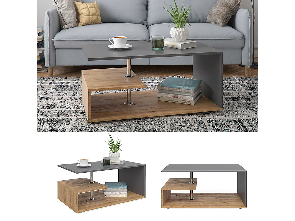 Table basse anthracite/chêne sable 91x52.6x41 guillermo