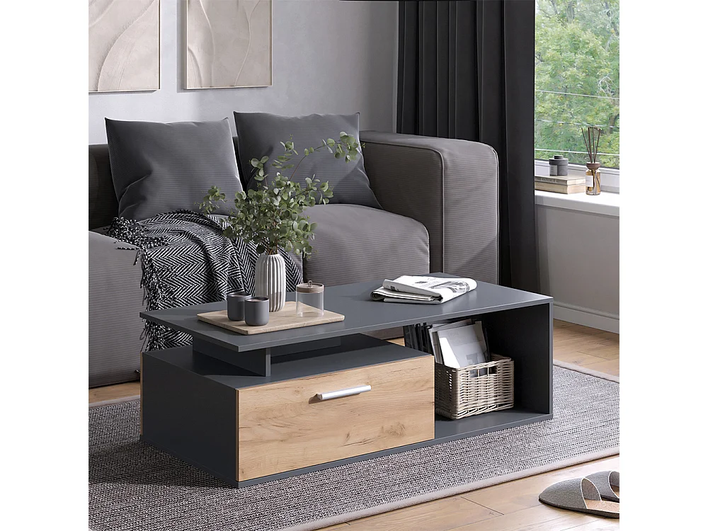 Table basse anthracite/chêne doré 118x59x39.8 roland