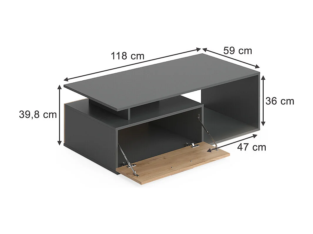 Table basse anthracite/chêne doré 118x59x39.8 roland