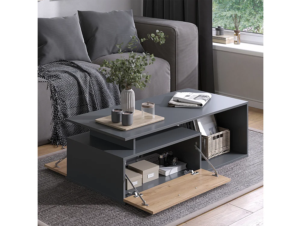 Table basse anthracite/chêne doré 118x59x39.8 roland