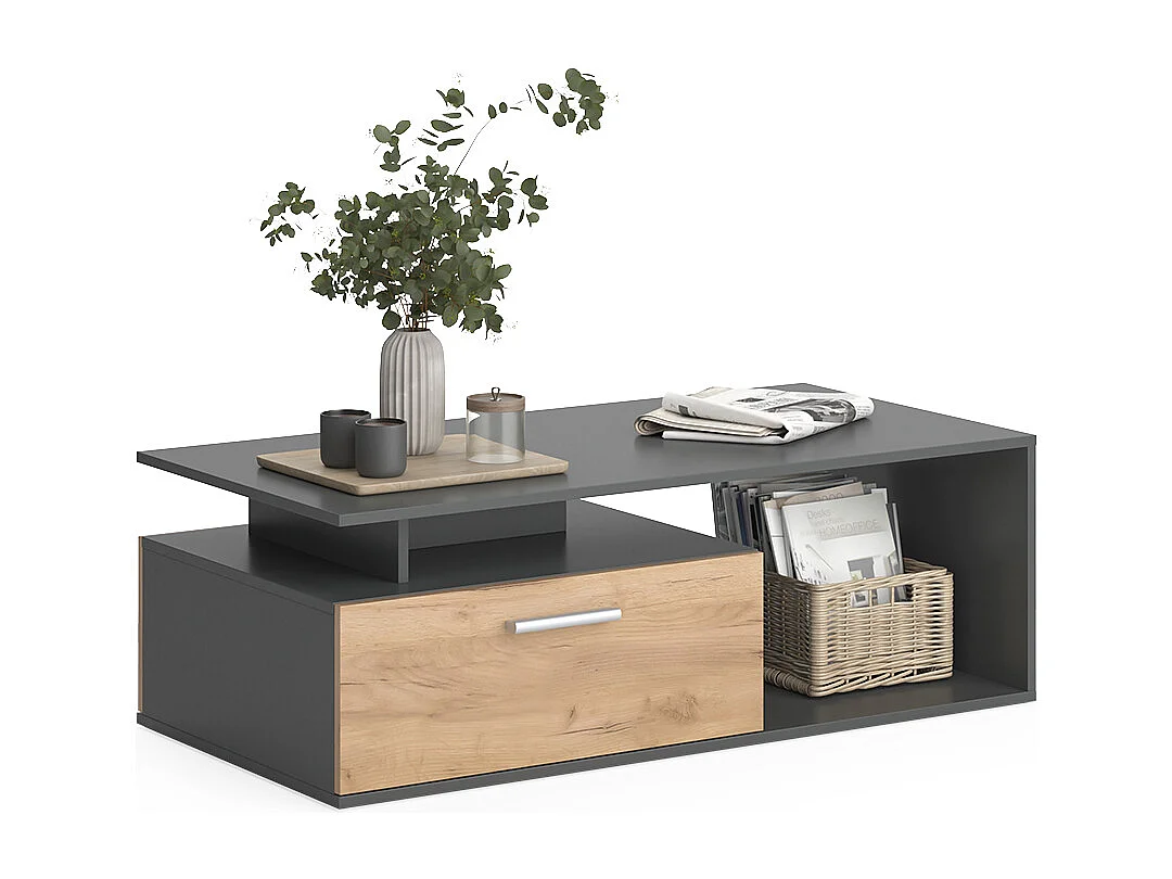 Table basse anthracite/chêne doré 118x59x39.8 roland