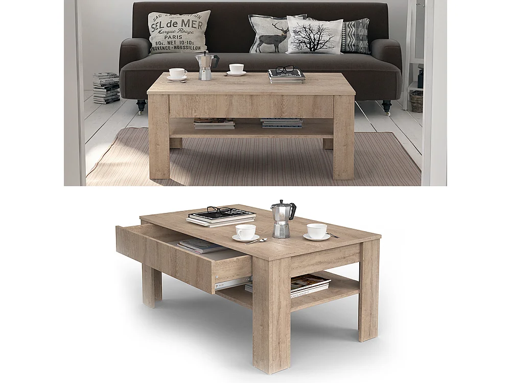 Table basse sonoma 92.2x65x48 milan