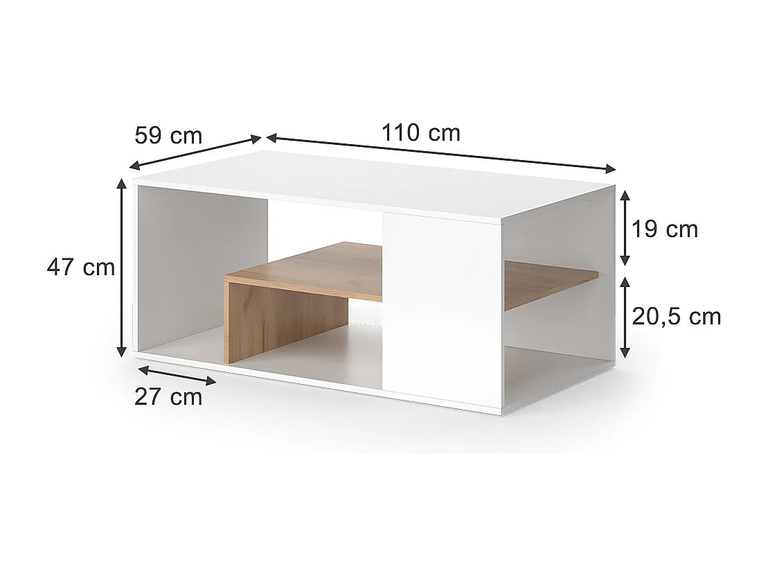 Table basse chêne blanc/force de lor 110x59x47 edgar