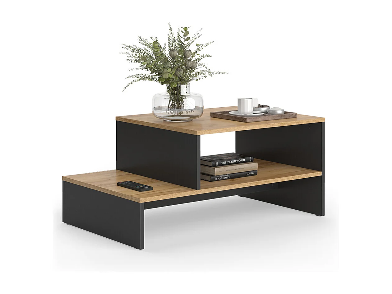 Table basse chêne doré/anthracite 90x55x40 amely