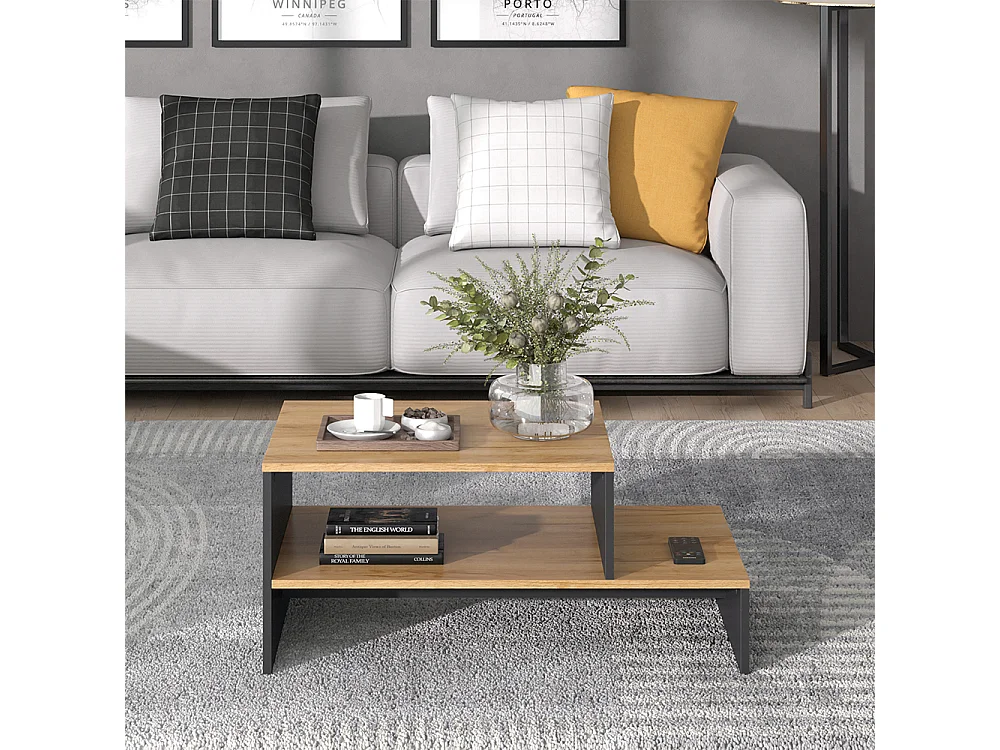 Table basse chêne doré/anthracite 90x55x40 amely