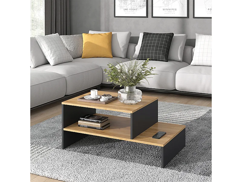 Table basse chêne doré/anthracite 90x55x40 amely