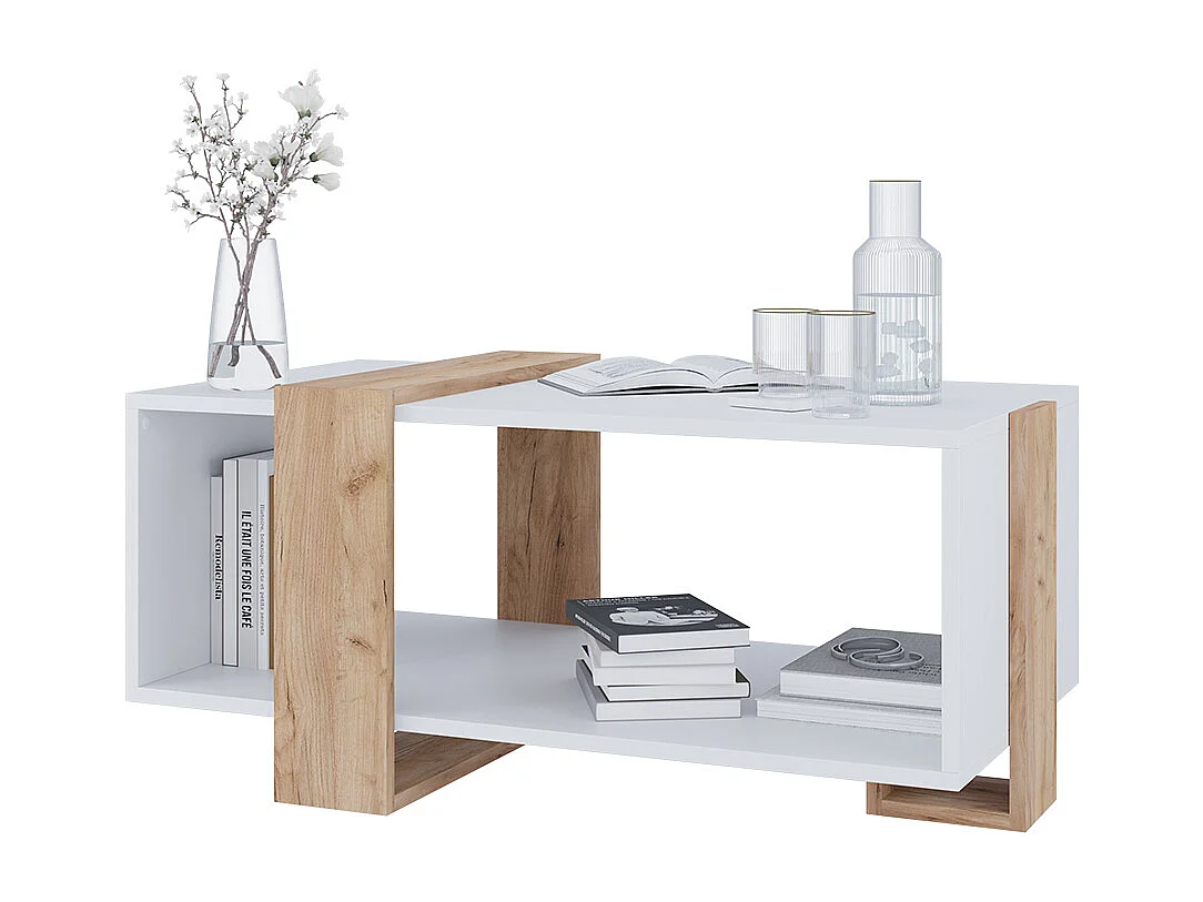 Couchtisch weiß/goldkraft eiche 91.5x52x42.1 aven