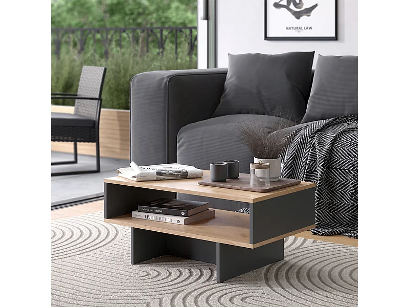 Table basse anthracite/chêne doré 80x46.2x35.4 josef