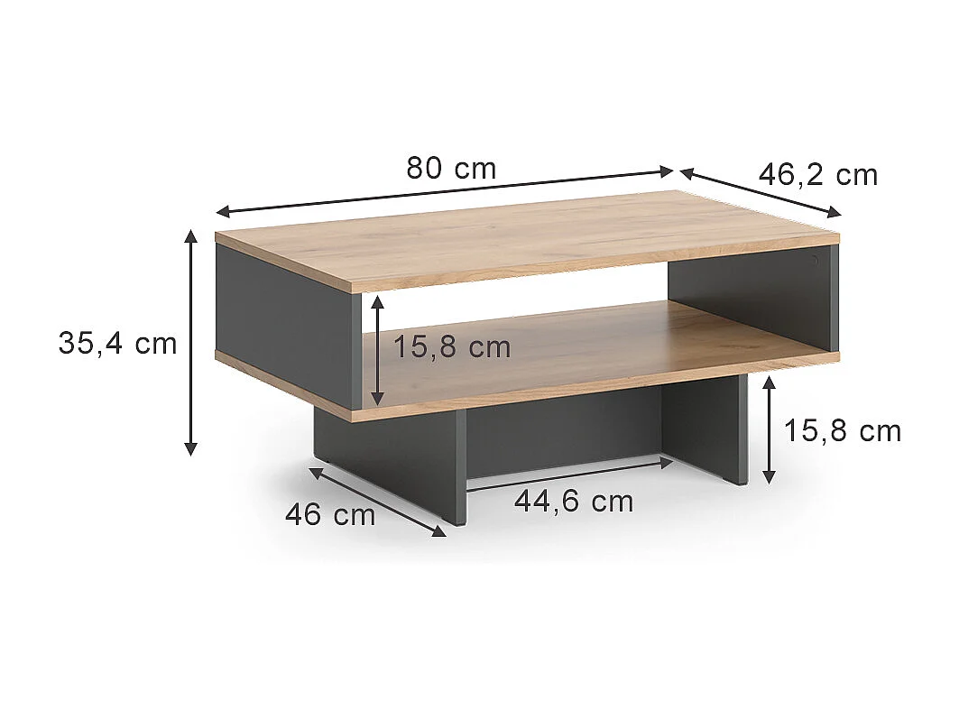 Table basse anthracite/chêne doré 80x46.2x35.4 josef