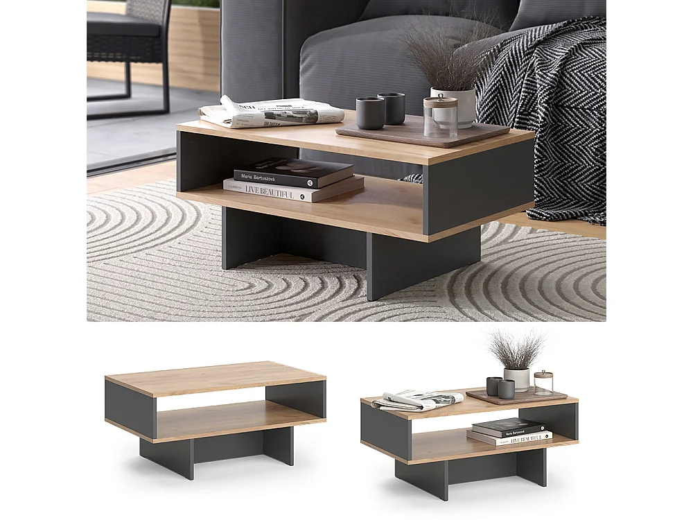 Table basse anthracite/chêne doré 80x46.2x35.4 josef