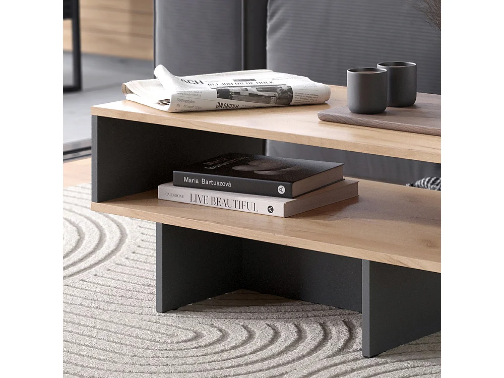 Table basse anthracite/chêne doré 80x46.2x35.4 josef