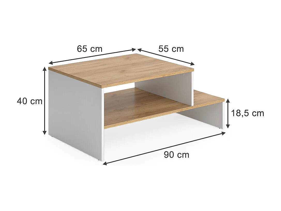 Table basse chêne doré/blanc 90x55x40 amely
