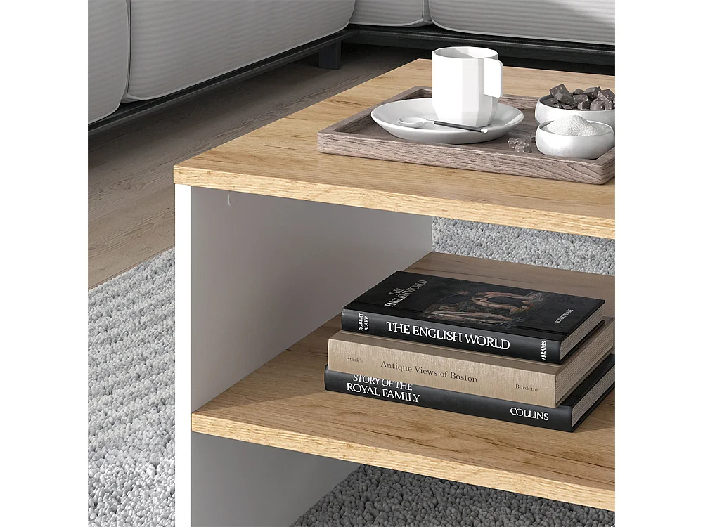 Table basse chêne doré/blanc 90x55x40 amely