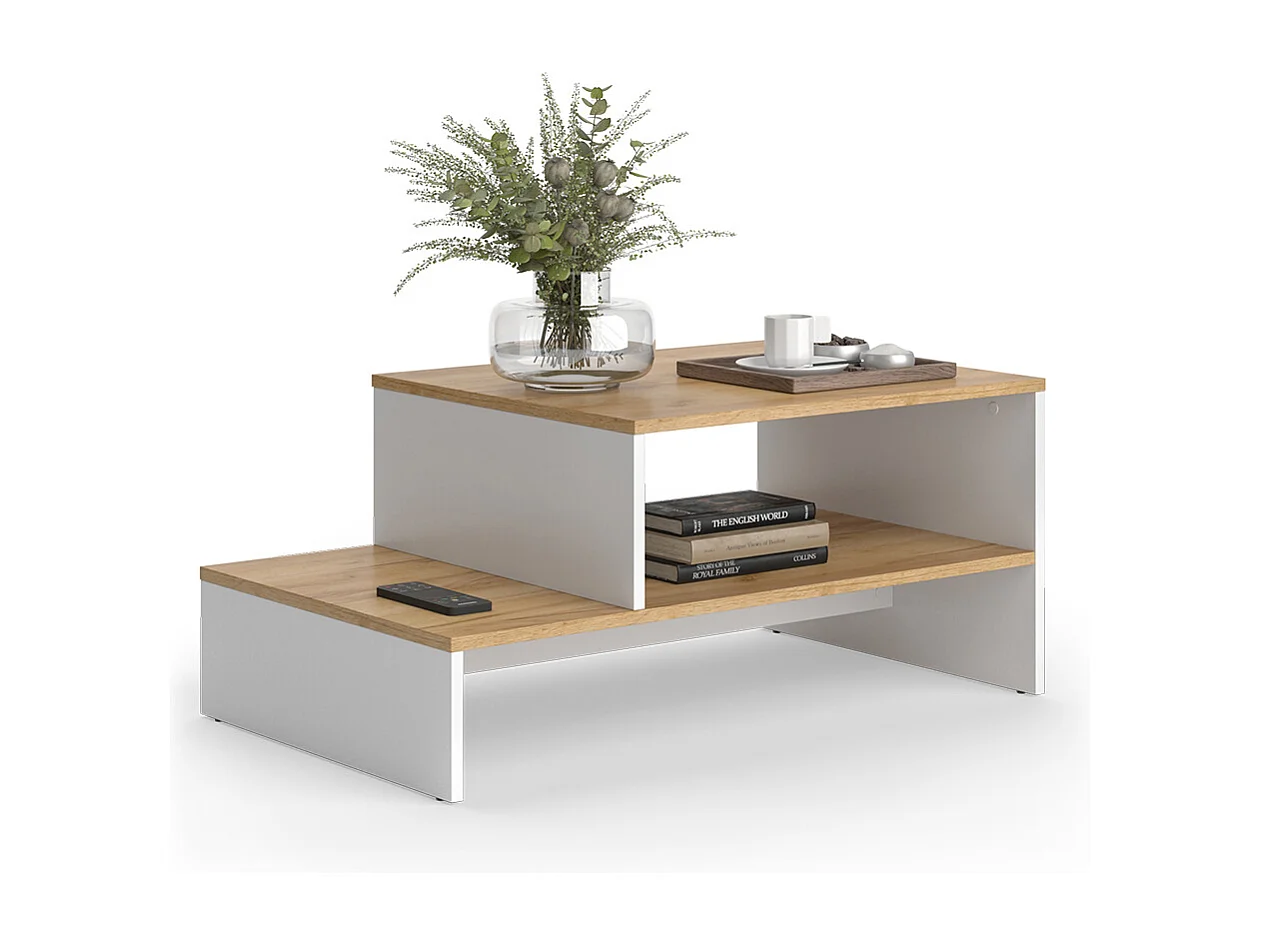 Table basse chêne doré/blanc 90x55x40 amely