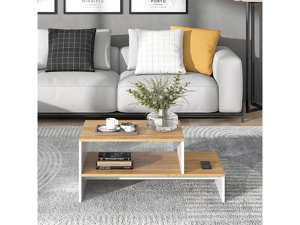 Table basse chêne doré/blanc 90x55x40 amely