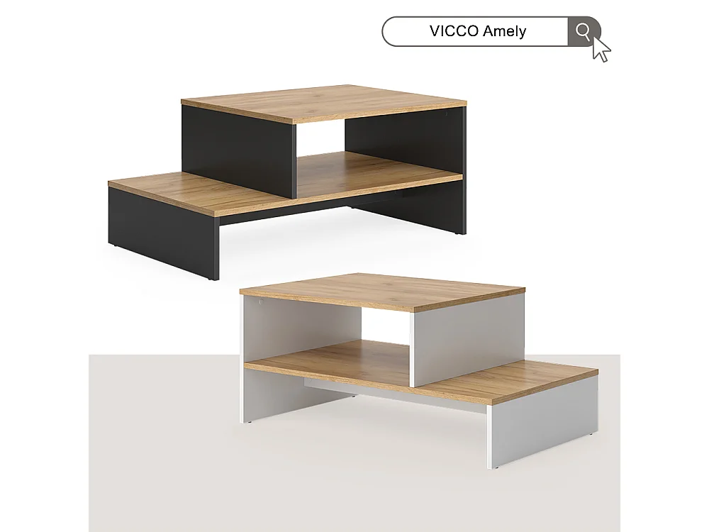 Table basse chêne doré/blanc 90x55x40 amely