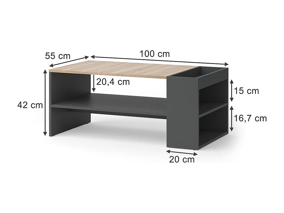 Table basse anthracite/sonoma 100x55x42 wido