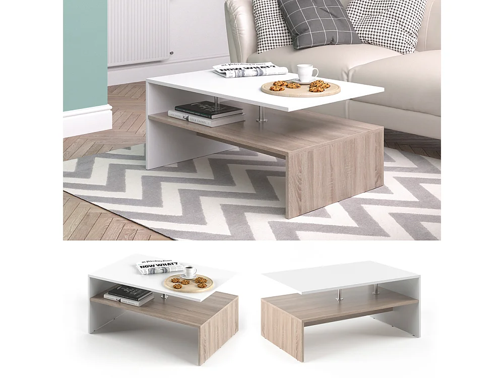 Table basse blanc/sonoma 90x60x42 amato