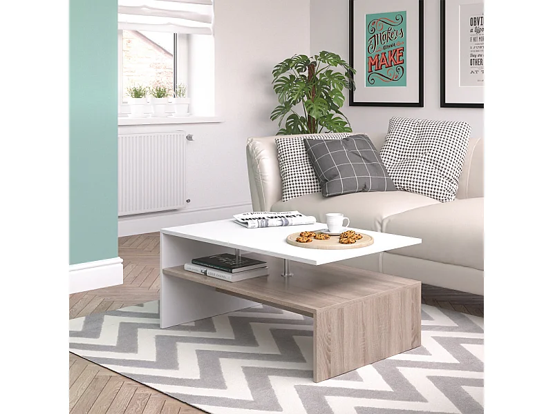 Stolik kawowy biały/sonoma 90x60x42 amato