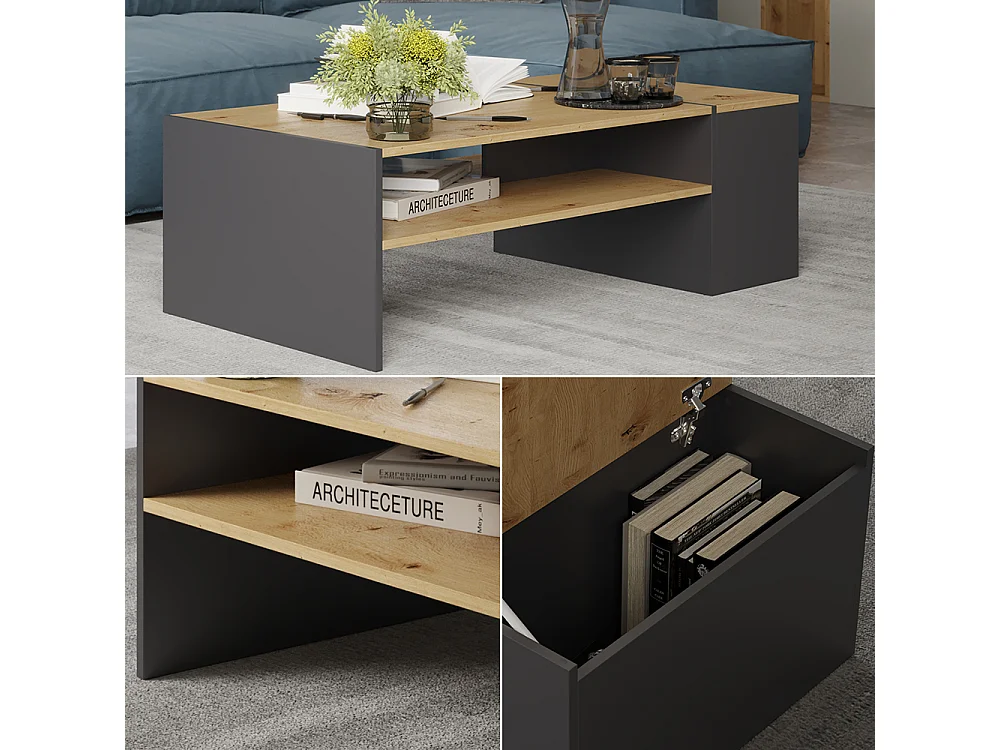 Couchtisch artisan eiche/anthrazit 110x60x36 rubby