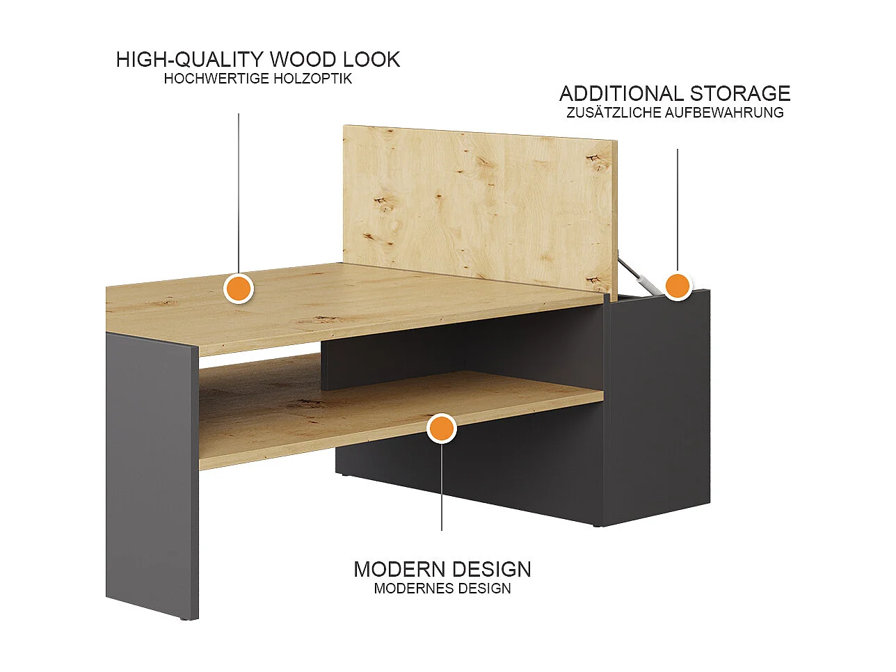 Couchtisch artisan eiche/anthrazit 110x60x36 rubby