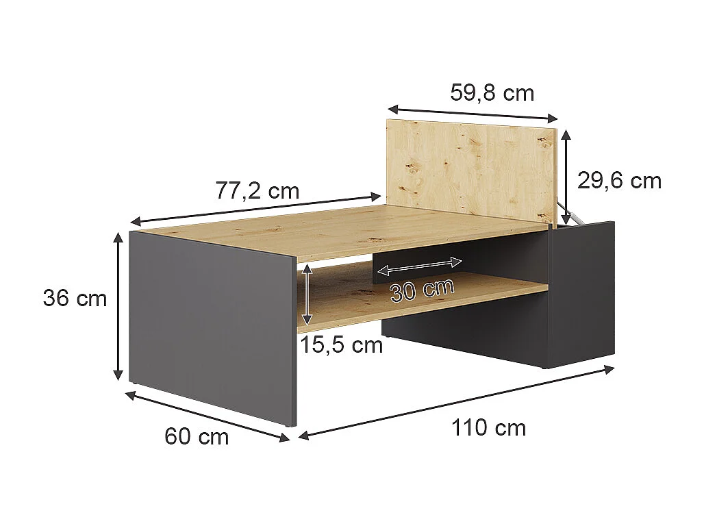 Table basse chêne artisan/anthracite 110x60x36 rubby