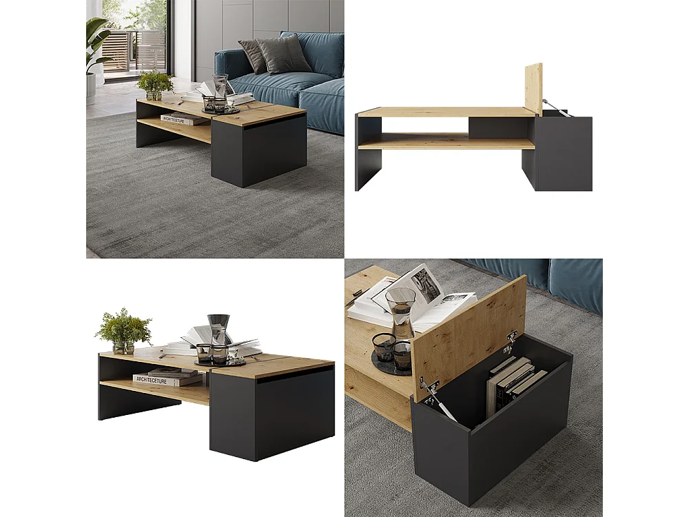 Table basse chêne artisan/anthracite 110x60x36 rubby