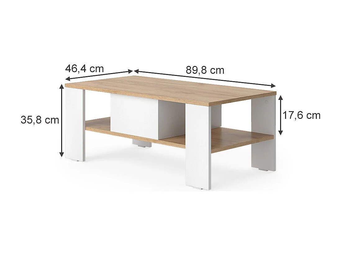 Table basse chêne doré/blanc 89.8x46.4x35.8 wilmut