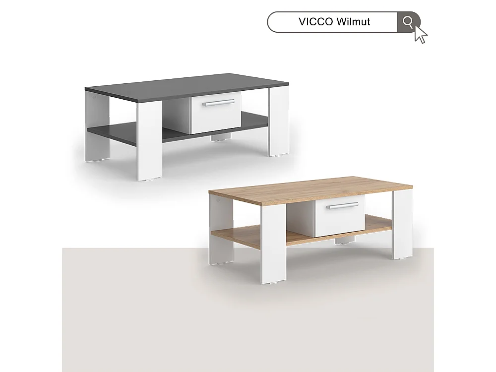 Table basse chêne doré/blanc 89.8x46.4x35.8 wilmut