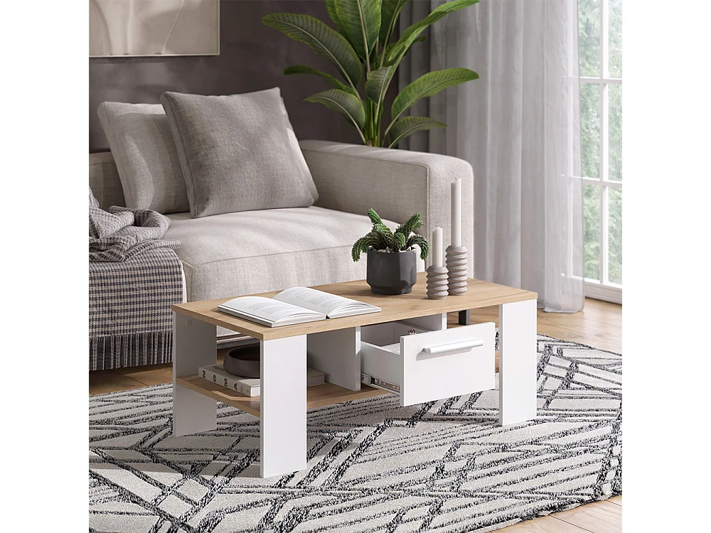 Table basse chêne doré/blanc 89.8x46.4x35.8 wilmut