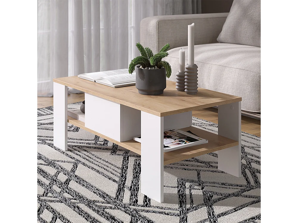 Table basse chêne doré/blanc 89.8x46.4x35.8 wilmut