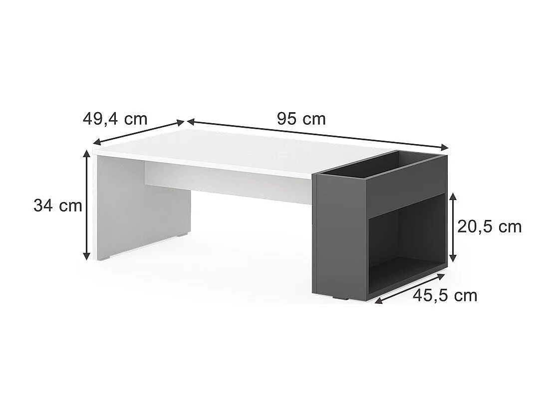 Couchtisch weiß/anthrazit 95x49.4x34 chris