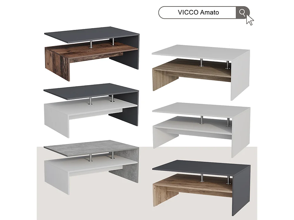 Couchtisch beton/weiß 90x52.6x42.2 amato