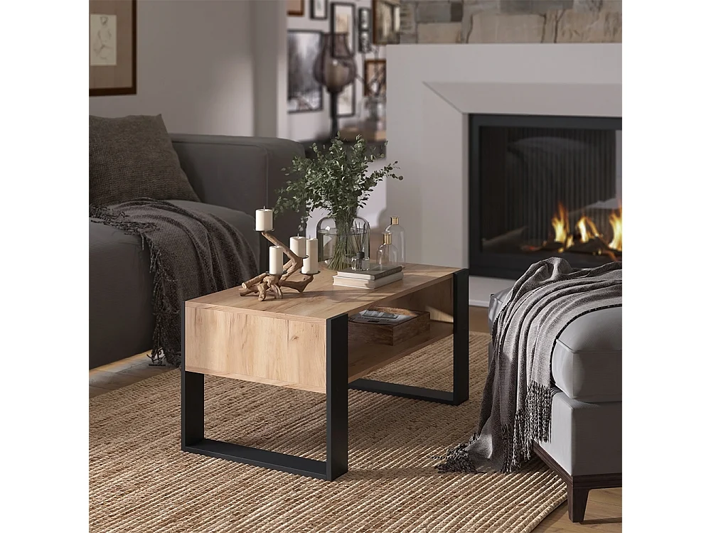 Table basse chêne de force doré 92x52.4x45.6 olli