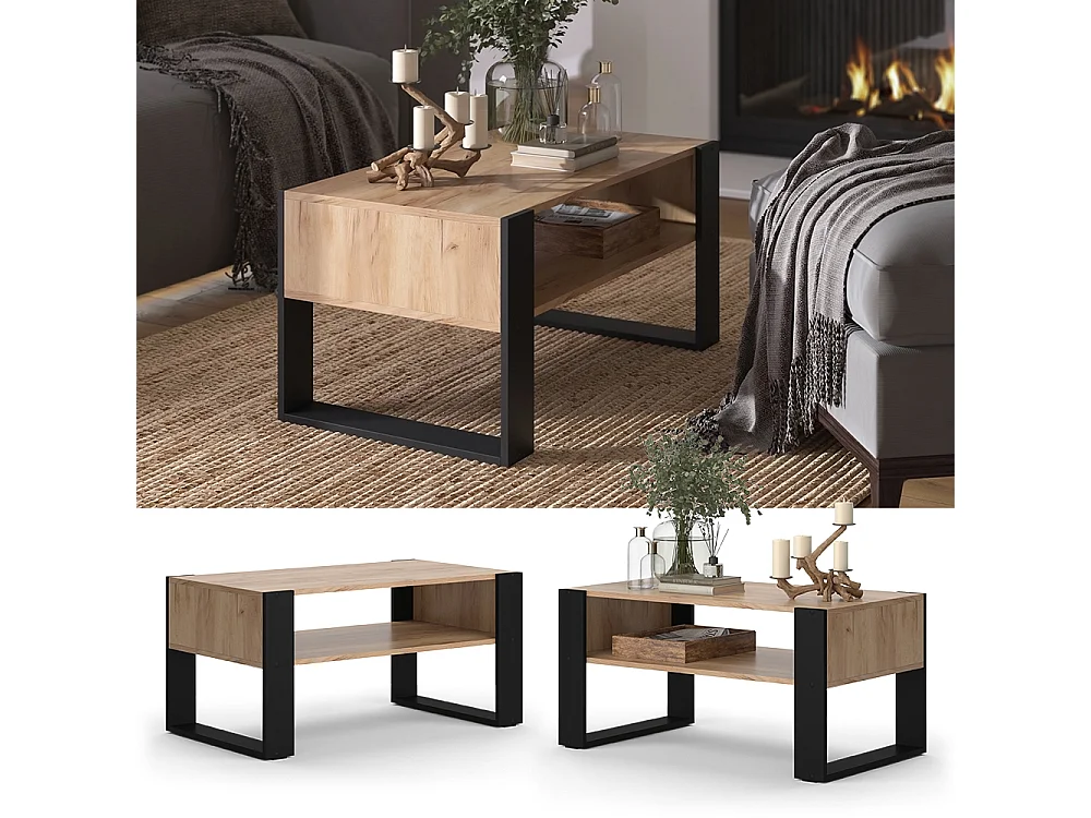 Table basse chêne de force doré 92x52.4x45.6 olli