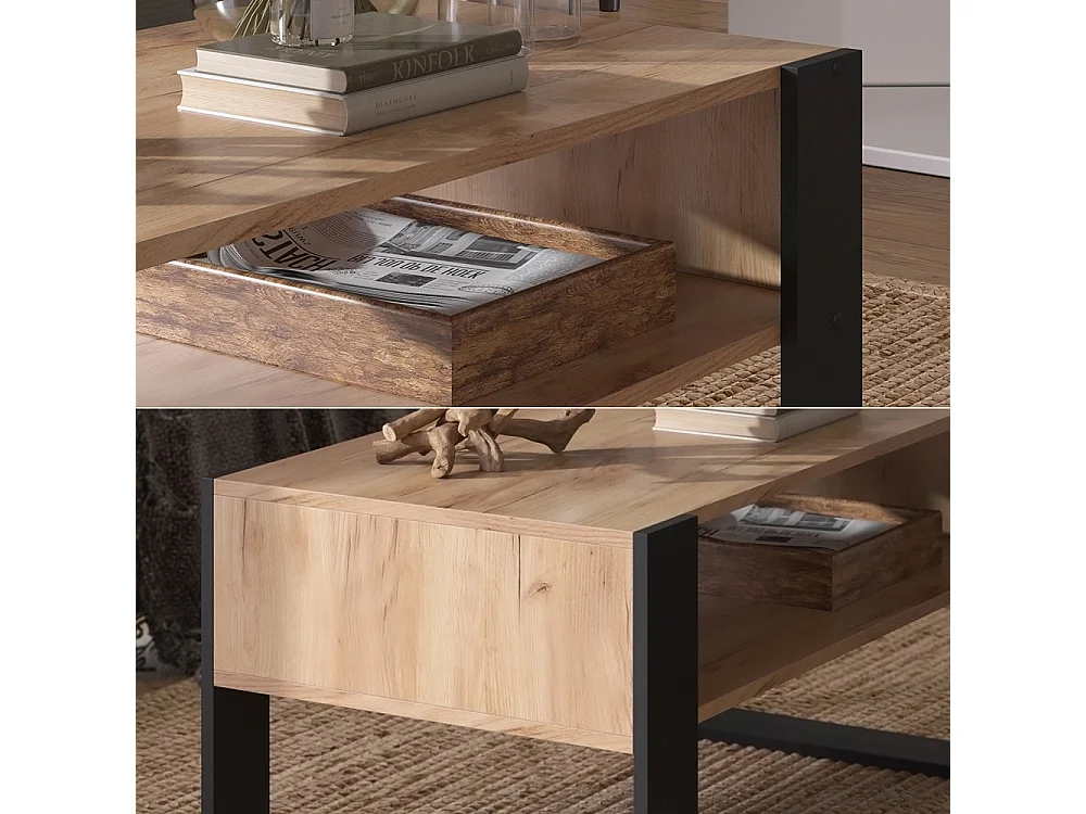 Table basse chêne de force doré 92x52.4x45.6 olli