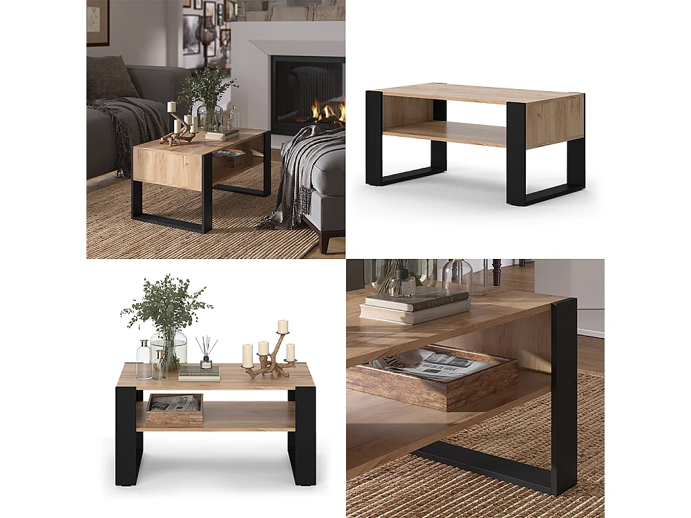 Table basse chêne de force doré 92x52.4x45.6 olli